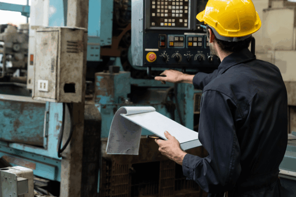 Artículo_Inspecciones periódicas Trabajador de fábrica inspeccionando maquinaria