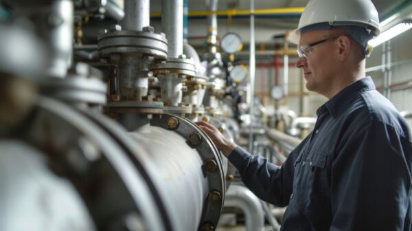 An engineer overseeing the process of separating crude oil from natural gas and water using complex machinery