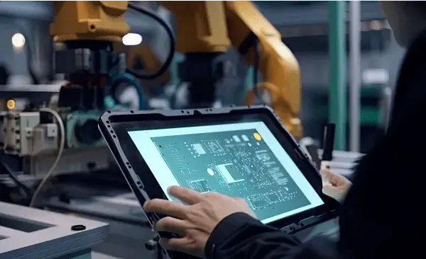 Operario con tablet en fábrica - Automatización e instrumentación industrial